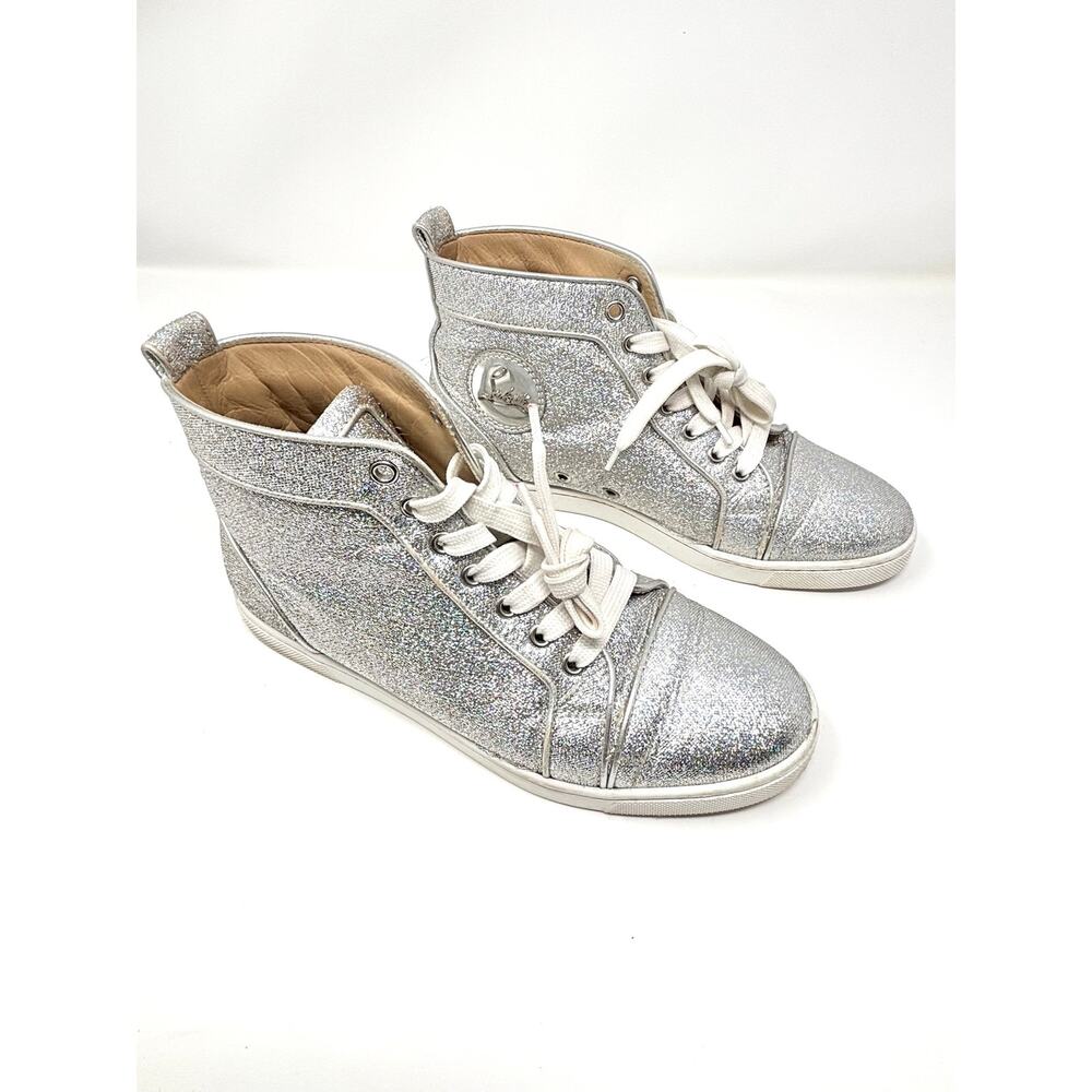 Christian Louboutin Bip Bip Orlato Flat Silver Glitter High Top Sneakers EU 39